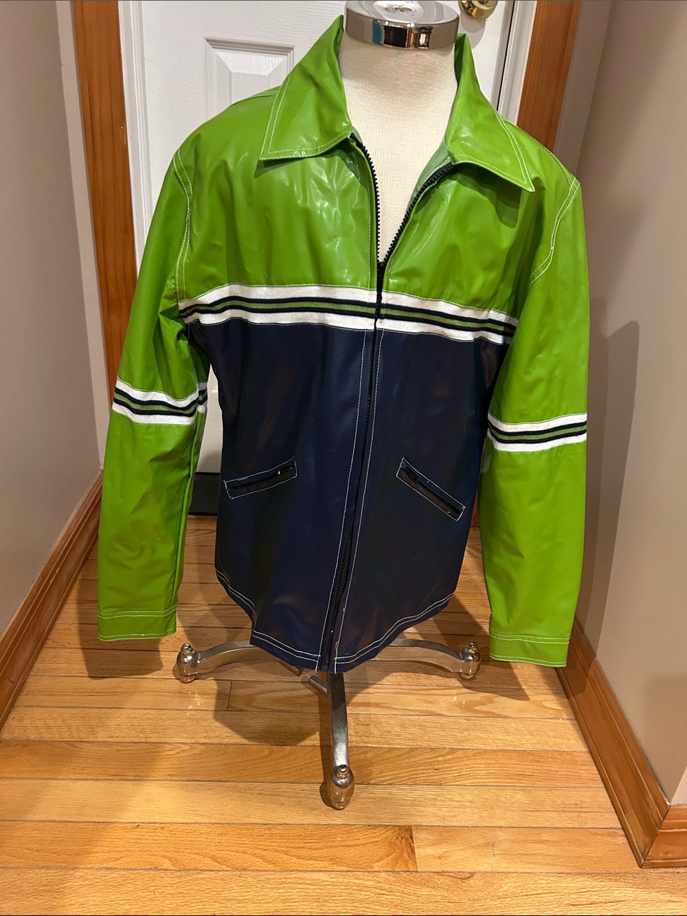 Men's Green and Navy Colorblock Zip Jacket